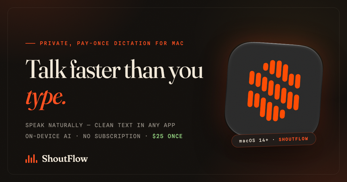 ShoutFlow Launches Pay-Once, On-Device AI Dictation App for the Mac