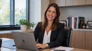 Daniella Muzitano, Founder and Executive Director of Titlespace, at her Sydney office desk