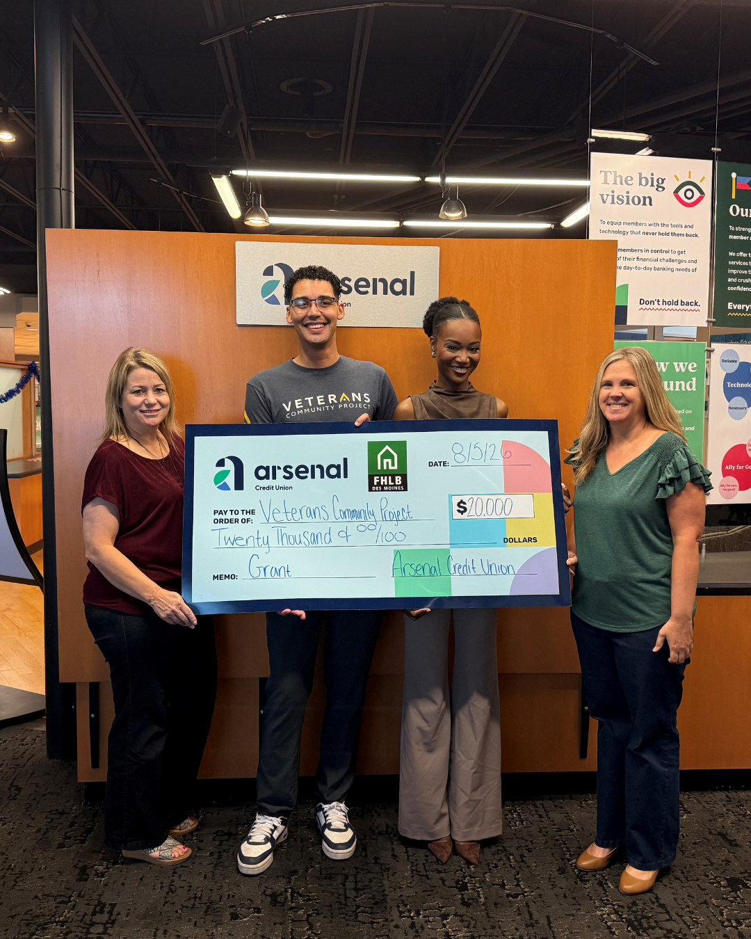 Arsenal Credit Union partners with FHLB Des Moines to award $20,000 to Veterans Community Project