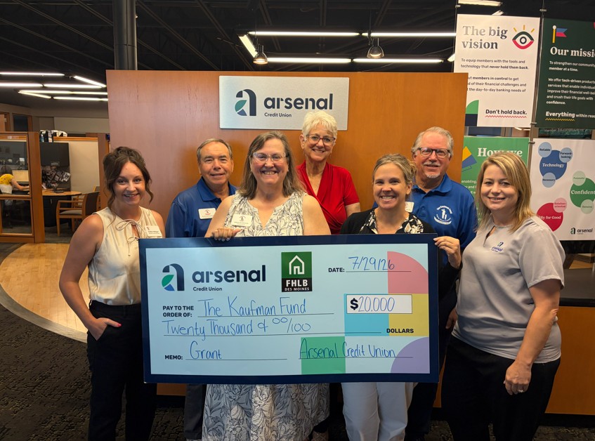 Arsenal Credit Union partners with FHLB Des Moines to award $20,000 to The Kaufman Fund