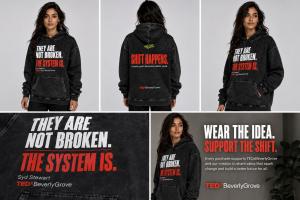 The debut hoodie from the TEDxBeverlyGrove Store, featuring Syd Stewart's 