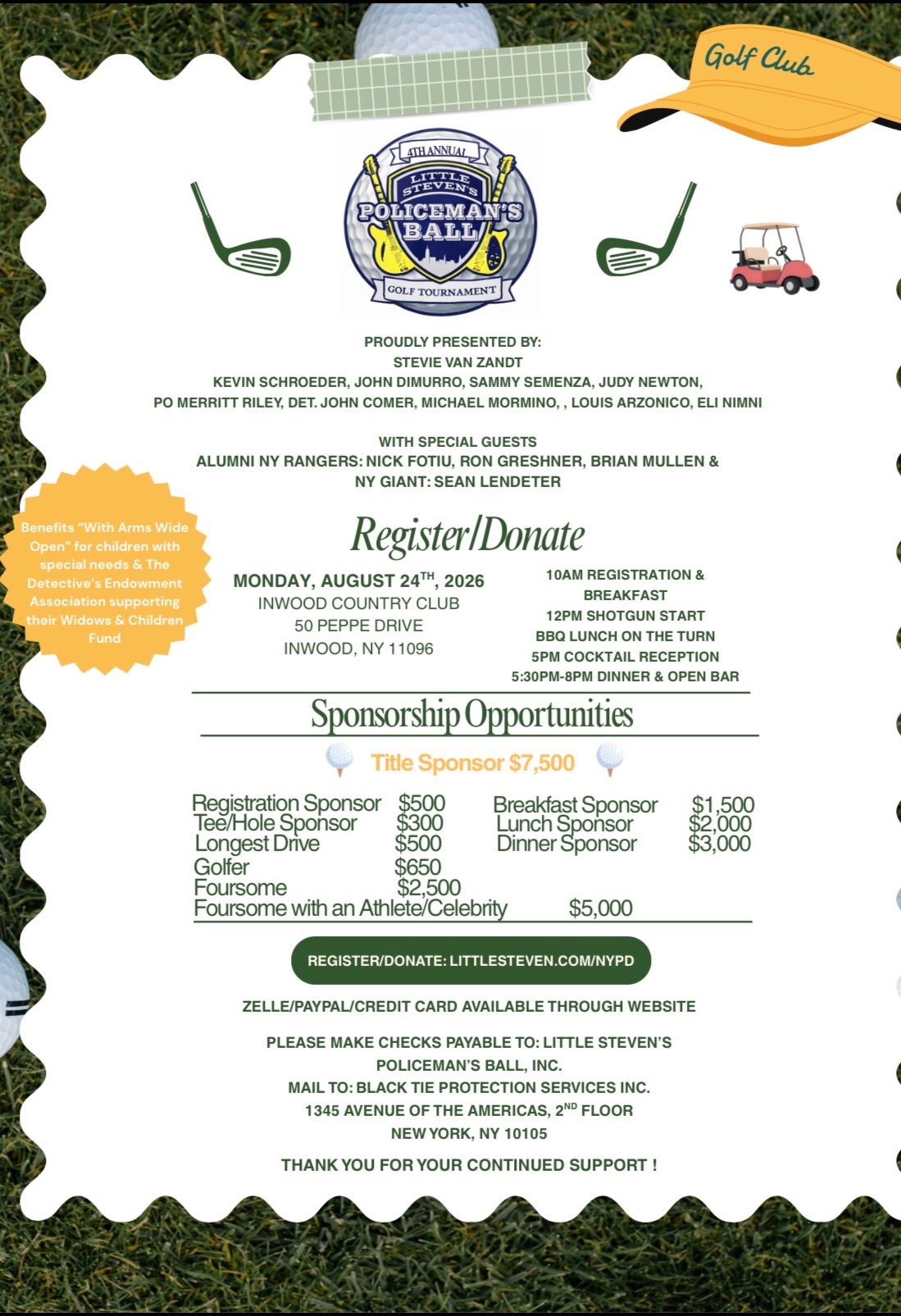The Little Steven’s Policeman’s Ball announces their 4th Annual Golf Outing August 24th 2026 held at Inwood Country Club