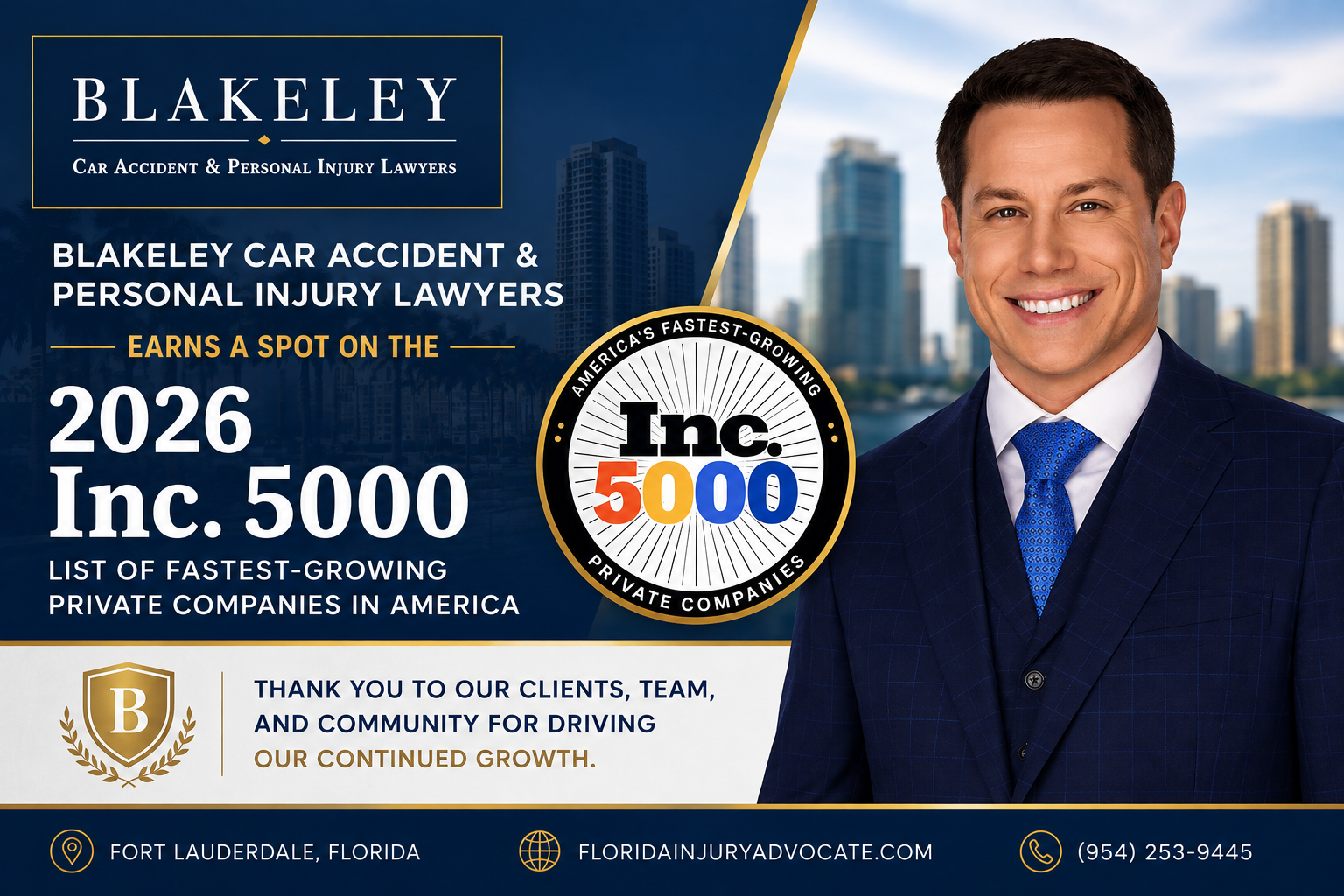 Inc. 5000 Places Blakeley Car Accident & Personal Injury Lawyers on List of Fastest-Growing Private Companies in America