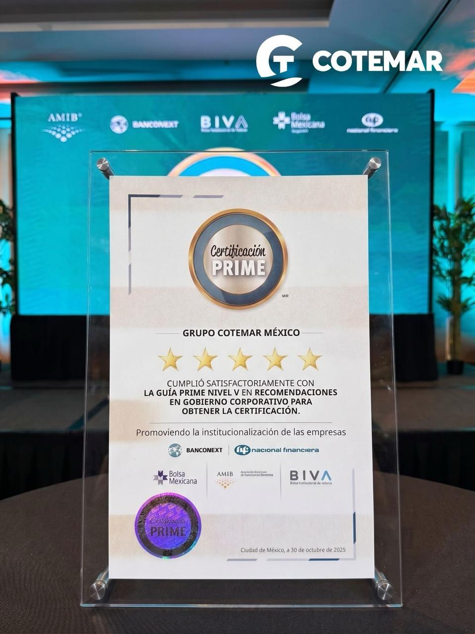 Grupo Cotemar alcanza la Certificación PRIME Nivel V Estrellas, el máximo reconocimiento a su gobierno corporativo