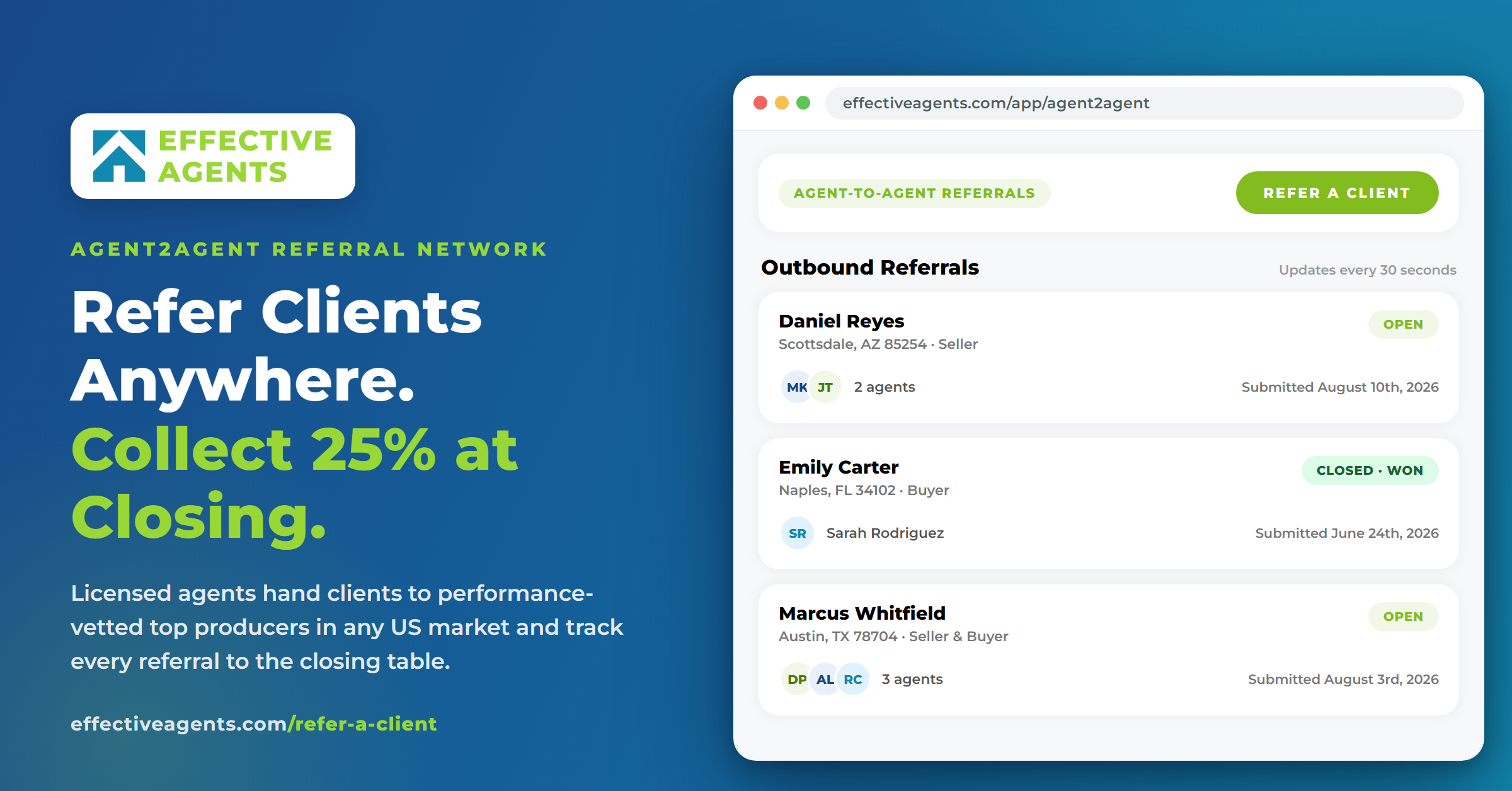 EffectiveAgents Opens Agent2Agent Referral Network to Any Licensed U.S. Agent, Paying 25% of Commission
