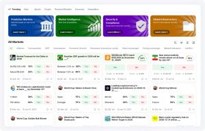 Vinfotech white label prediction market platform showing a live event contract trading interface with order book and market prices
