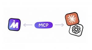 Diagrama con el logotipo de MindMap AI a la izquierda unido por MCP a los logotipos de Claude y ChatGPT a la derecha.