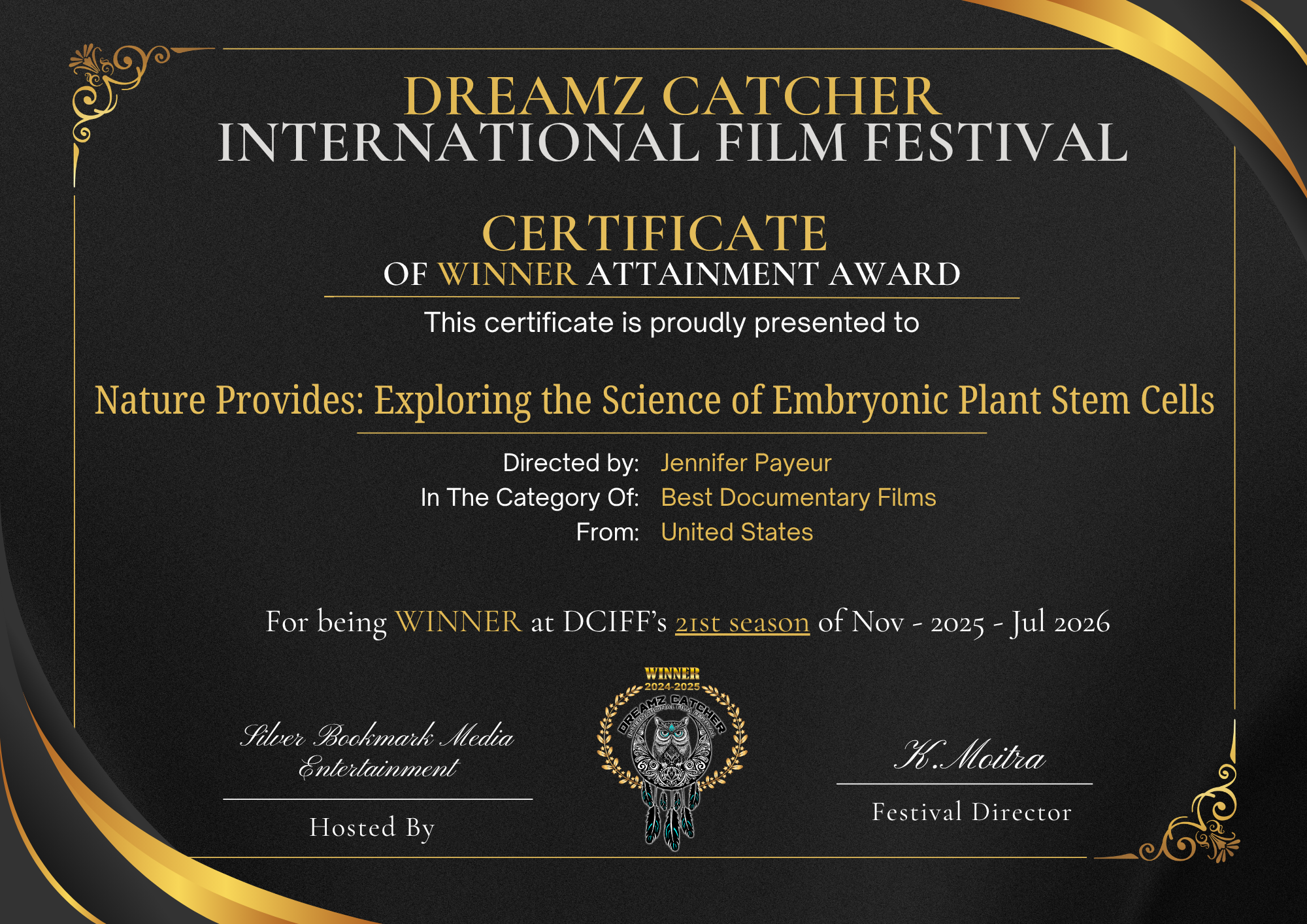 Nature Provides Film on Plant Stem Cell Science Wins Best Documentary at Dreamz Catcher International Film Festival