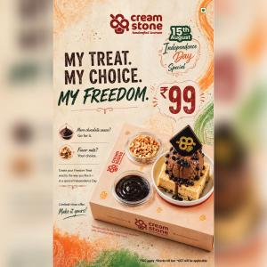 Cream Stone Ice Cream, one of India’s leading premium handcrafted ice cream brands, is all set to celebrate the 80th Independence Day of India with a special patriotic campaign – “My Treat