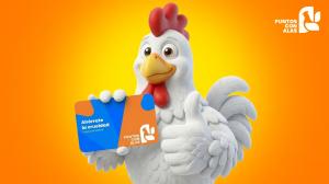 Hoy se presenta oficialmente Puntos con alas, un programa de lealtad digital diseñado para personas consumidoras interesadas en el consumo consciente y en el bienestar animal Gallina contenta sosteniendo una tarjeta de programa de lealtad.