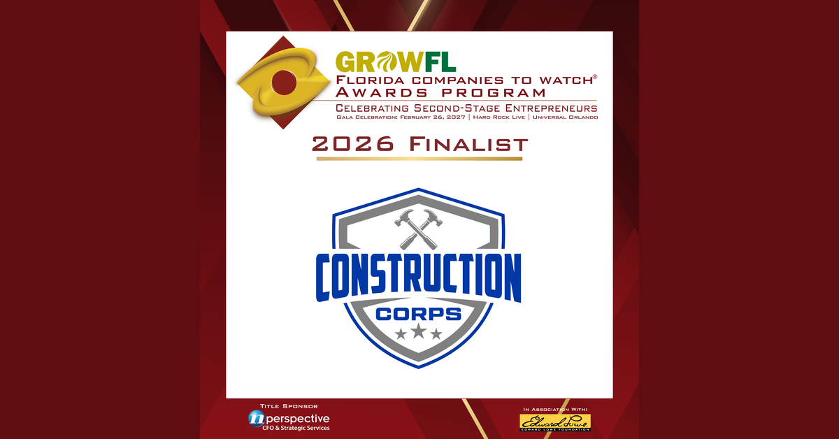 Construction Corps Named a Finalist for the 16th Annual GrowFL Florida Companies to Watch Awards