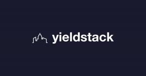 YieldStack logo: white skyline icon and yieldstack wordmark on a dark navy background