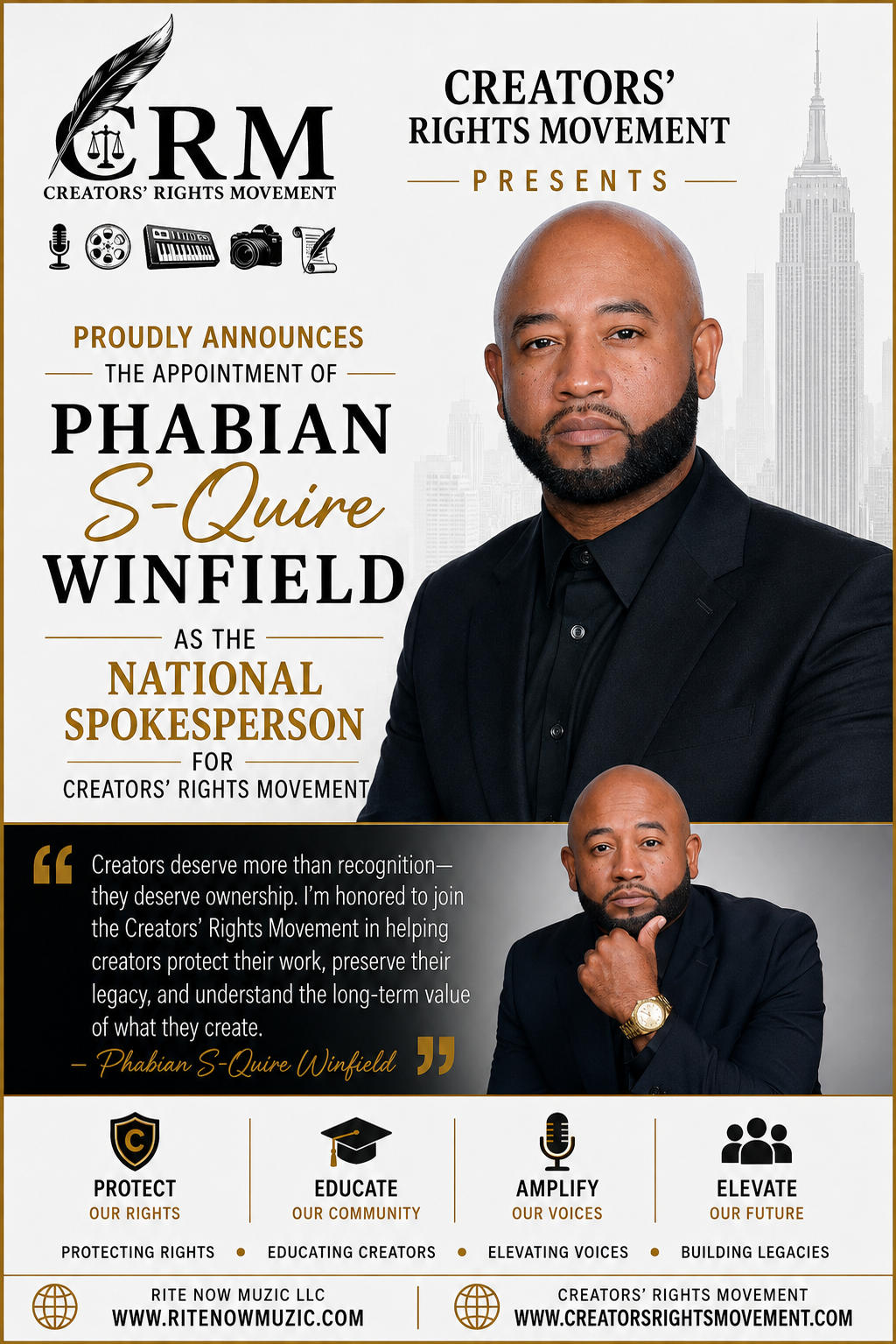 Phabian “S-Quire” Winfield Named National Spokesperson for Creative Rights Movement