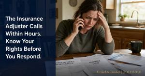 Person at kitchen table looking stressed while receiving a phone call from an insurance adjuster after a car accident, illustrating the 72-hour claims tactic.