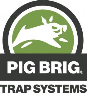 The PigBrig logo shows an illustrated pig inside a black circle, which hints at how the feral pig trap works.