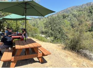 Picnic tables at turn around point on the Russian River Railbikes