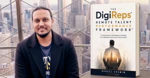 Muhammad Nabeel Shamim pictured alongside the cover of The DigiReps Remote Talent Performance Framework.