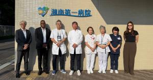 Representatives from AKT Health and Shonan Daiichi Hospital standing outside Shonan Daiichi Hospital in Fujisawa, Kanagawa, Japan, following the pilot evaluation.
