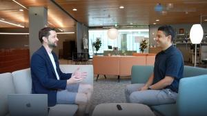 Reporter Thomas Frederiksen (left) interviewing Raoul Moroder from JABLY (right)