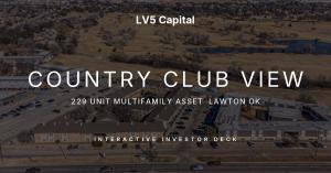 Aerial view of Country Club View Apartments, a 229-unit multifamily community in Lawton, Oklahoma, on an LV5 Capital title card
