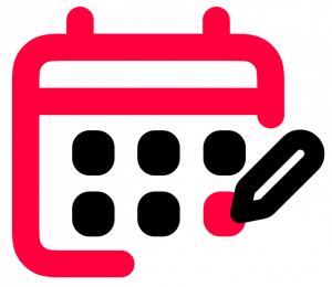 PrintCalendarOnline logo featuring a red calendar and pencil icon