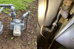 photos of gas meter and interior gas line in Dallas TX residence during leak detection service