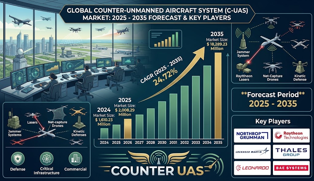 Global Counter UAS Market to Reach US$ 18,289.23 Million by 2035 Amid Rising Demand for Advanced Drone Defense Solutions