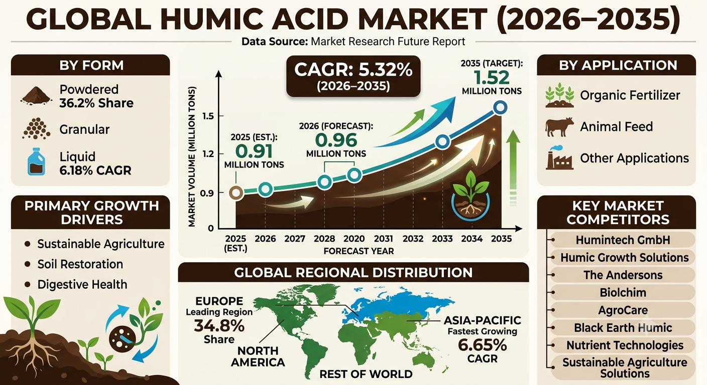 Humic Acid Market to Grow from 0.91 Million Tons in 2025 to 1.52 Million Tons by 2035 at 5.32% CAGR