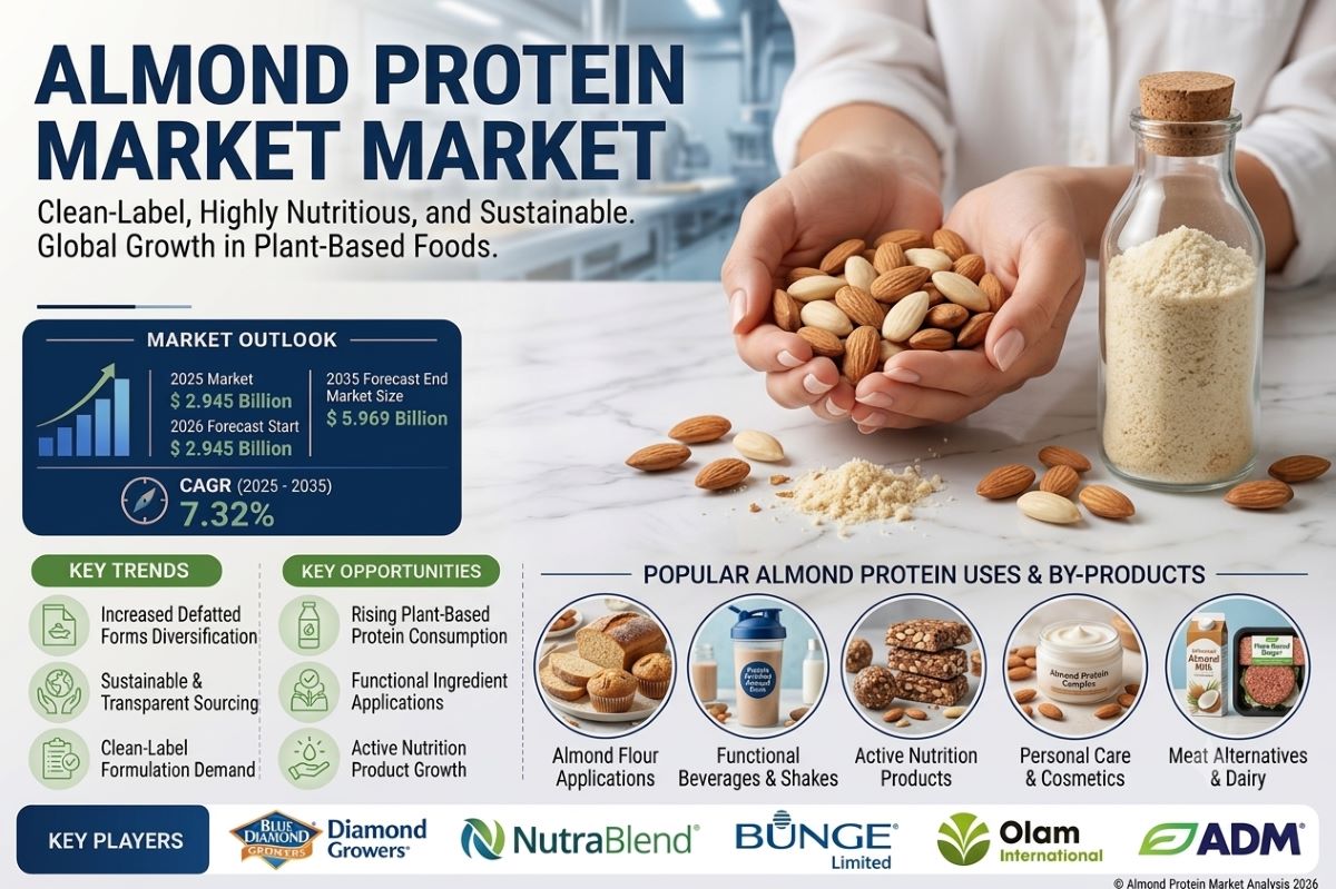 Almond Protein Market to Reach USD 5.97 Billion by 2035, Driven by Plant-Based Nutrition and Wellness Trends