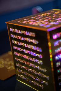 "Cube of Light" is a mirrored acrylic mixed media art, created as an activation of ancient codices and archives, but also as a reflection of the symbols and technologies in our lives