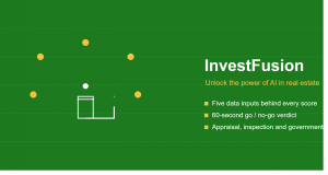 Jeff Emalaba, founder of InvestFusion and a 20+ year real estate investor and licensed North Carolina agent, appeared this week on Real Estate Investing with RealDealCrew to pull back the curtain on what actually powers his platform's signature 60-second, go/no-go deal score Illustration of a house connected to five data nodes, representing InvestFusion's AI-powered real estate deal-scoring system, in forest green and saffron brand colors
