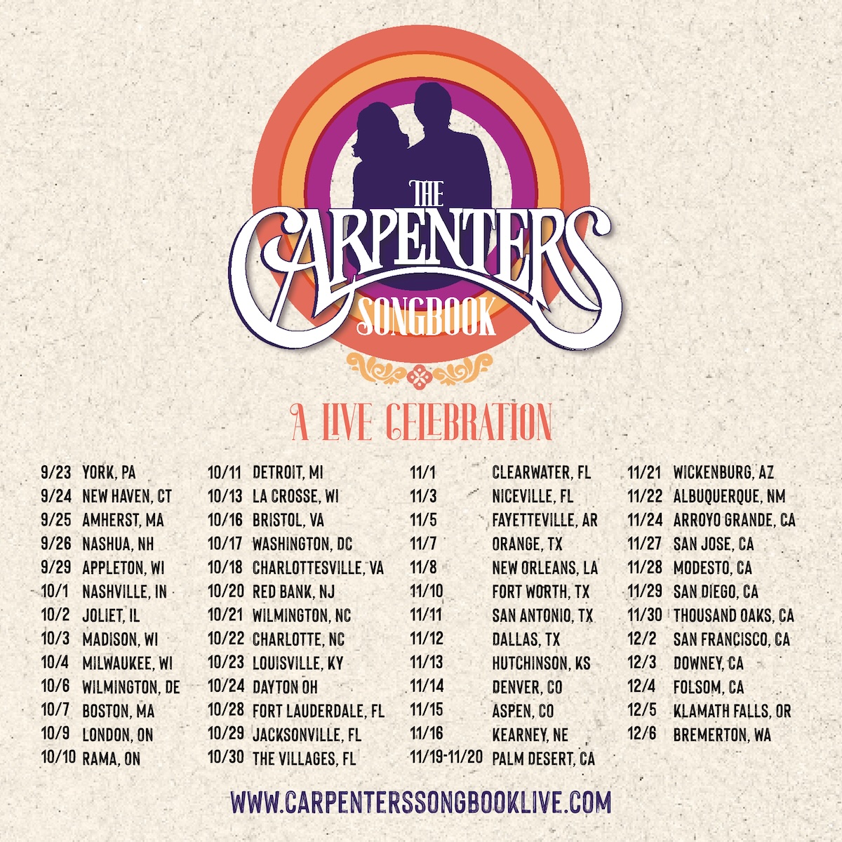‘THE CARPENTERS SONGBOOK: A LIVE CELEBRATION’ NORTH AMERICAN TOUR TO VISIT MORE THAN 50 CITIES