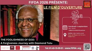Affiche du film d’ouverture du FIFDA 2026 consacré à Desmond Tutu, projeté le 4 septembre au Cinéma CGR Paris Lilas.