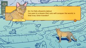 Image of a dialogue between a cat and the player