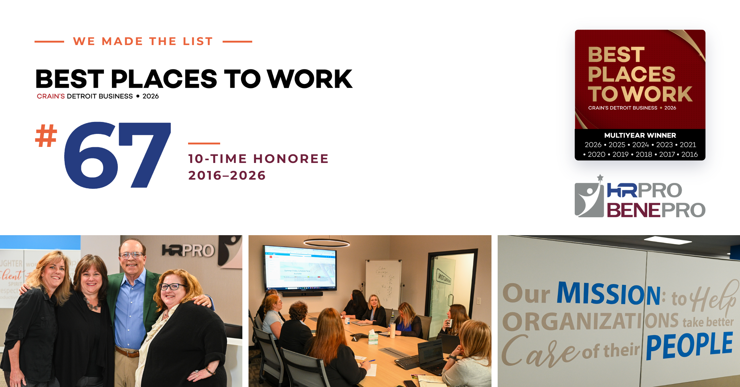 HRPro/BenePro Named to Crain’s Detroit Business 2026 Best Places to Work in Michigan List