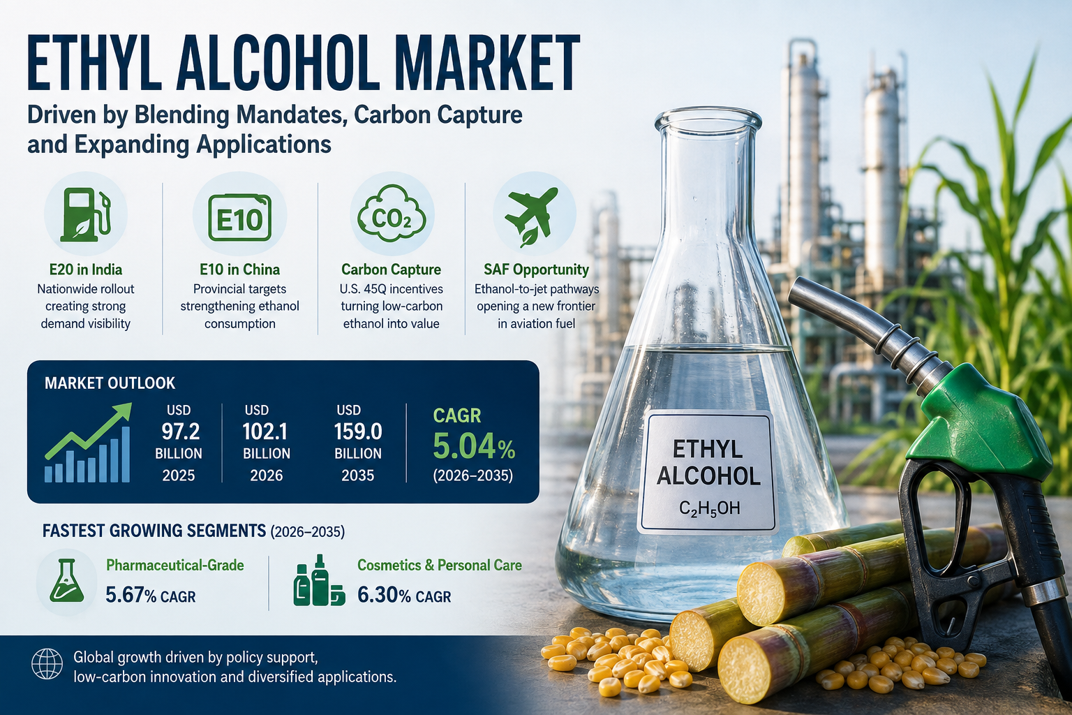 Ethyl Alcohol Market to Reach USD 159.0 Billion by 2035, Growing at 5.04% CAGR