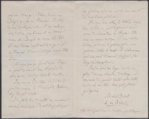 La lettre manuscrite en français du philologue Michel Bréal à Pierre de Coubertin, datée du 15 septembre 1894, proposant la création d'une course de fond appelée le marathon pour les Jeux Olympiques de 1896.