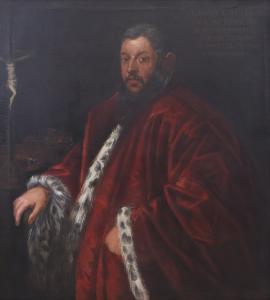 Oil on canvas portrait in the manner of Jacopo Robusti Tintoretto (Venice, Italy 1518-1594), depicting Pietro Capello, Governor of Frulli. Estimate: $30,000-$50,000