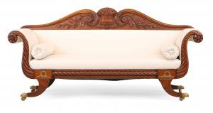 Early 19th century Federal carved and ormolu-mounted mahogany sofa, possibly Samuel Field McIntire (Salem, Mass., 1780-1819). Estimate: $5,000-$10,000