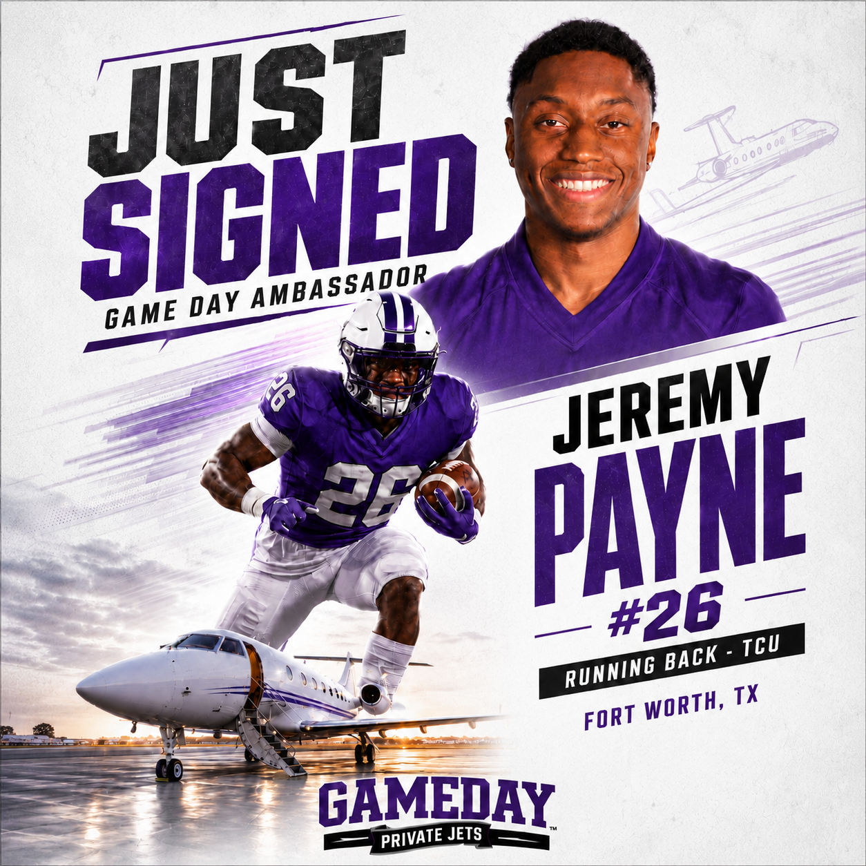 TCU Running Back Jeremy Payne Joins Game Day Private Jets’ Athlete Ambassador Roster