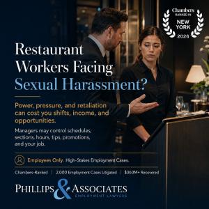 New York employment law firm highlights sexual harassment, manager power, and retaliation affecting restaurant and hospitality workers Restaurant Workers Facing Harassment Photo
