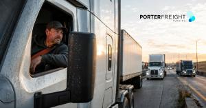 Trucking company owner-operator driving on the highway at sunset, Porter Freight Funding freight factoring referral program