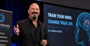 Dr. William Deihl delivering a keynote on human behavior, workplace stress, leadership and performance at a professional event.