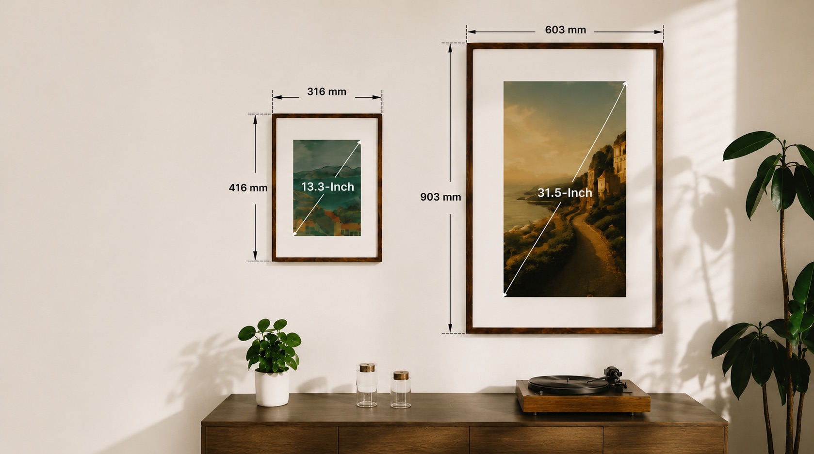 As e-paper starts to imitate oil paint, Jitrainno locks AI-generated art inside a solid-wood frame
