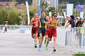 Triathletes competing at the 2026 World Triathlon Championship Series Weihai in China