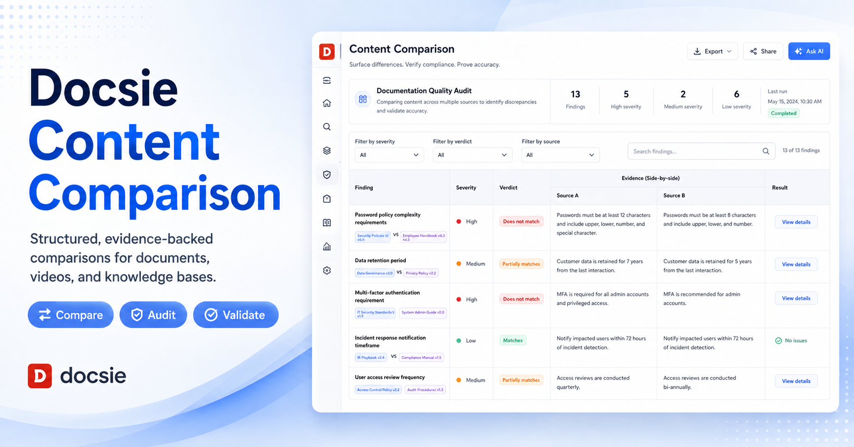 Docsie Launches AI Content Comparison for Documents, Videos and Knowledge Bases