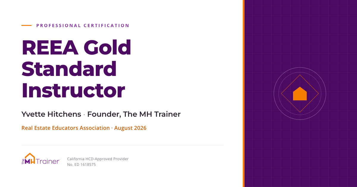 Yvette Hitchens of The MH Trainer Earns REEA Gold Standard Instructor Certification