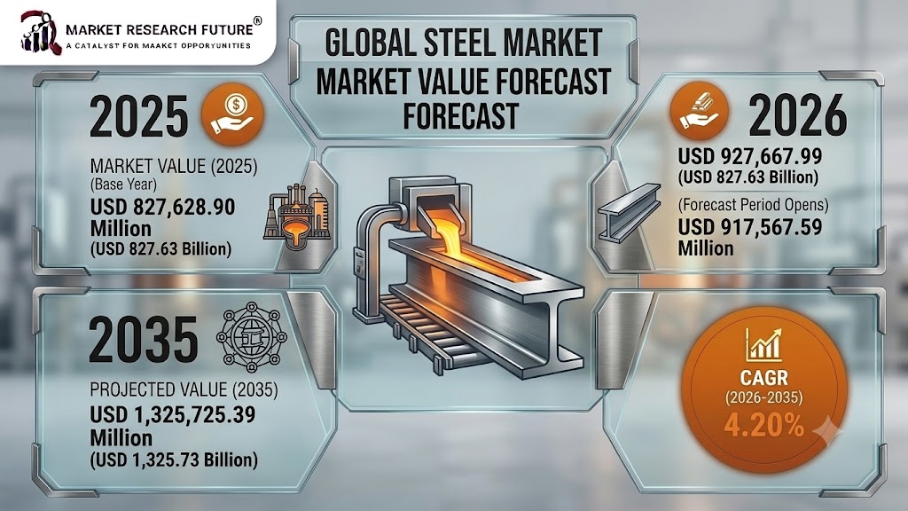 Steel Market to Grow from USD 917.567 Billion in 2026 to USD 1,325.73 Billion by 2035 at 4.20% CAGR