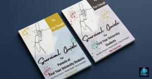 Survival Guide for First Year University Students and Survival Guide for Parents of First Year University Students, paperback books by Pat Clough, shown together