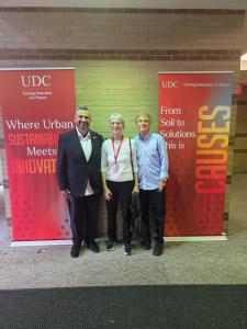 L to R Dr. Konstantine (Kostas) Mastorakis, Dr. Sabine O’Hara and Professor Robert J. Gallagher meet at University of District Of Columbia (UDC) prior to UDC CAUSES Firebird Research Farm tour in Maryland